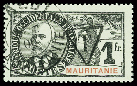 TAXE N°8 1f noir s. bleu gris, obl., TB. Signé A. Brun