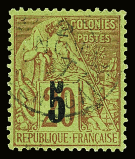 N°1A 5 s. 20c brique s. vert, obl., TB