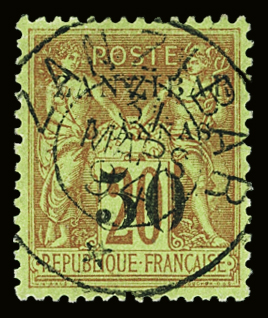 N°15 5a10 s. 20c brique s. vert, obl., TB