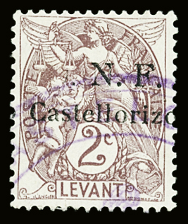 N°15 2c brun lilas, variété surcharge avec le O de