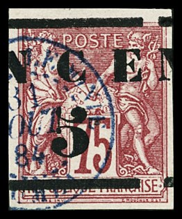 N°6g 5 s. 40c rouge, variété surcharge à cheval, obl.,