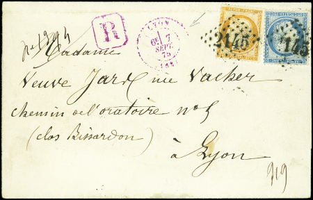 N°38 et 60C obl. GC 2145 s. LSC Rec., càd T17 LYON 7/9/75 en VIOLET, TB