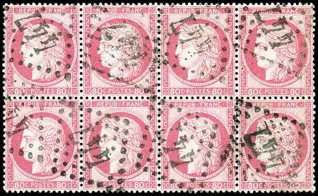 N°57 80c rose, BLOC de 8 obl. GC 447, 2 ex. léger pli, un BLOC de 6 TB