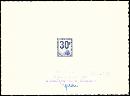 N°44 30f outremer, Bon à Tirer daté 27 Mars 1944 et signé, TB