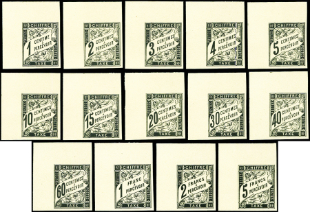 TAXE N°1/14 la série complète, tirage sur Bristol sans dentelure figurée, tous cdf et sans trace de ch., TTB