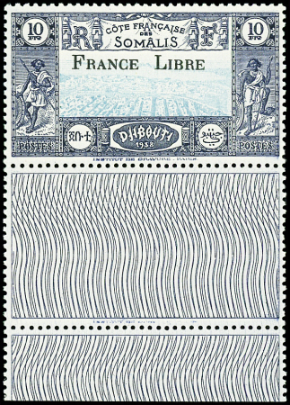 N°231 10f bleu foncé et turquoise, FRANCE LIBRE, bdf, neuf **, TTB. Signé A.Brun