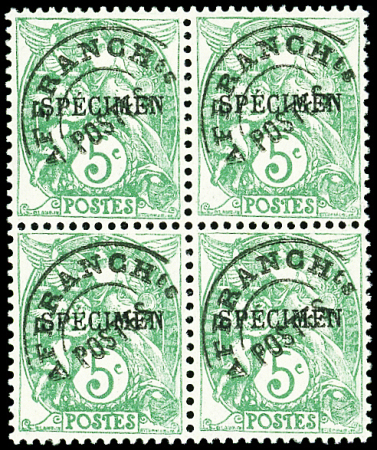 PREOBLITERES N°41-CI 1, Blanc 5c vert, surch. SPECIMEN, BLOC de 4, neuf **, TB
