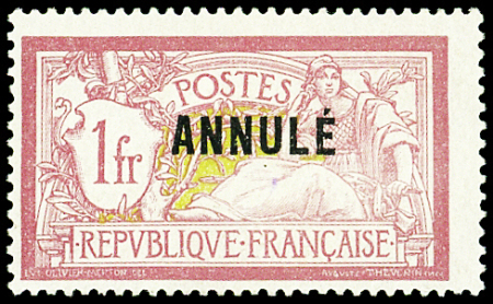 N°121-CI 1 Merson, 1f lie de vin et olive, surch. ANNULE, neuf *, neuf *, TB