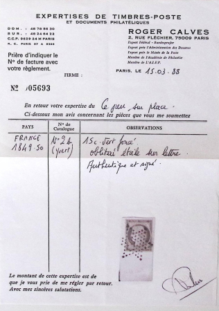 N°2b 15c vert FONCE, obl. ETOILE s. petite LSC de Paris pour Paris 16/6/53, TTB, certif. Calves