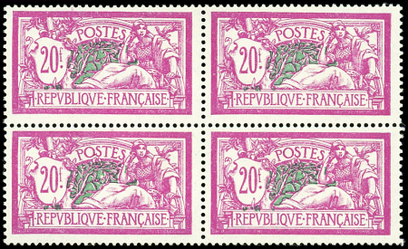 N°208 Merson, 20f lilas-rose et vert-bleu, BLOC de 4, neuf **, TB