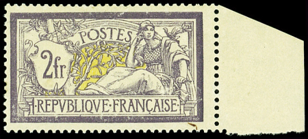 N°122 Merson, 2f violet et jaune, bdf, neuf **, g. très légèrement jaunie, sinon très frais et TB