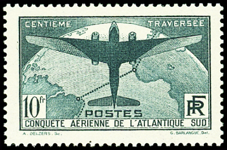 N°321 Atlantique Sud, 10f vert, frais, neuf **, TTB