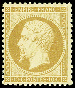 N°21 10c bistre, bon centrage pour ce timbre, neuf *, TB. Signé Calves