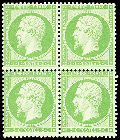 N°20 5c vert, BLOC de 4, neuf **, très frais et TTB