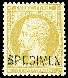 N°21c 10c bistre, surch. SPECIMEN, neuf **, TB