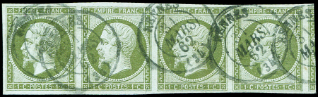 N°11 1c olive, BANDE de 4, voisin à droite, obl. càd T15 RENNES 31/3/62, TB/TTB