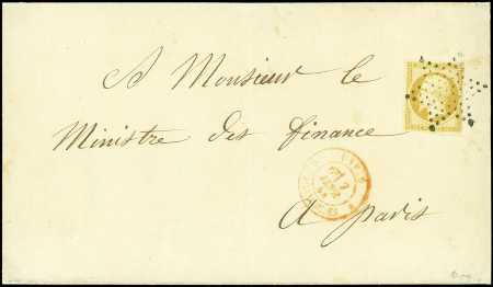 N°13A 10c bistre, T I, effl., obl. ETOILE s. LSC adressée au Ministre des Finances. Aurait pu bénéficier de la franchise. Càd rouge PARIS FRANCHISES 7/2/54, TTB, ex Dubus