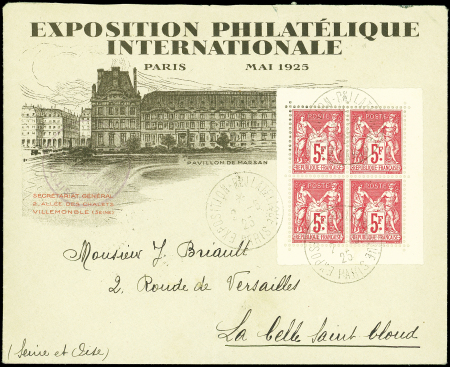 N°216 BLOC de 4 avec bords obl. càd de l'Expo 2/5/25 s. Env. officielle, arr. BOUGIVAL 4/5, TB