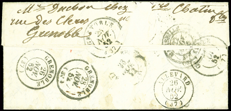 Cursive COLEAH/ALGERIE et càd DOUERA 20/11/52 s. LAC, plusieurs cachets de réexpédition au verso, Taxe 25 DT, TB