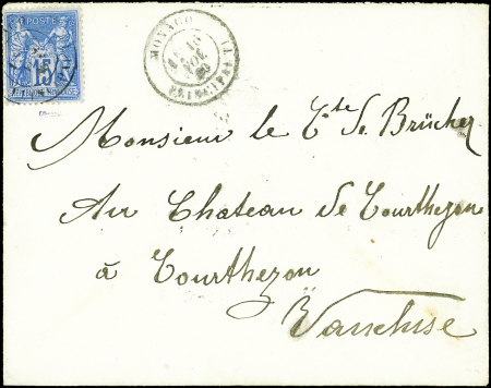 France N°90a 15c bleu s. bleu, obl. càd MONACO PRINCIPAUTE 16/11/80 s. Env., TB