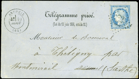 SEINE N°60A obl. GC 142 s. TELEGRAMME PRIVE, càd T17