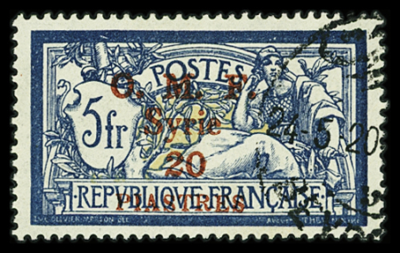 N°30 20pi s. 5f bleu et chamois, obl., TB.