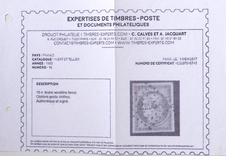 N°1c 10 c bistre-verdâtre foncé, obl. PC 2295 de Notre-Dame-de-Liesse