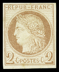 N°15 2c rouge brun, variété petit nuage sous le menton