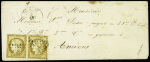 N°1 10 c. bistre-jaune en paire horizontale, sur lettre,