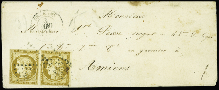 N°1 10 c. bistre-jaune en paire horizontale, sur lettre,