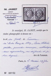 N°1a 10c bistre-brun, paire obl. grille, superbe. Cert.