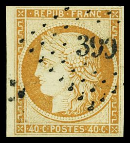 N°5 40c orange, obl pc 399, TB. Signé Calves