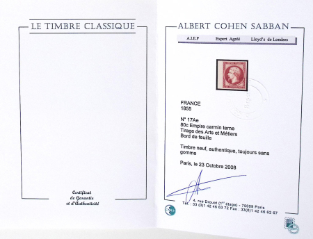 N°17Ae 80c carmin terne, Tirage des Arts et Métiers,