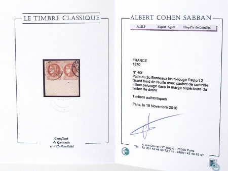 N°40B 2c brun-rouge, paire, grand bdf avec cachet "Contrôle