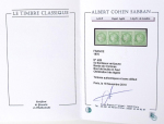 N°42B 5c vert-jaune, bande de 4 obl. très légèrement