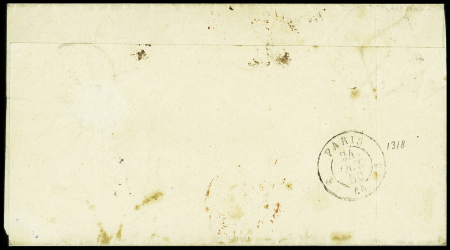 N°2 15c vert, touché en haut, obl. grille sur lettre