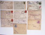 79 lettres en franchise : lettre avec cachet violet "travailleurs chinois Rouen-Port le chef de groupement" (1919), cachet violet avec déesse assise