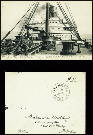 17 plis divers dont entier carte postale 1F20 iris violet d'un collaborateur interné avec cachet rond violet "Centre d'internement Join Lambert" (Rouen 1945), griffe rouge