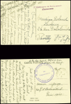 17 plis divers dont entier carte postale 1F20 iris violet d'un collaborateur interné avec cachet rond violet "Centre d'internement Join Lambert" (Rouen 1945), griffe rouge