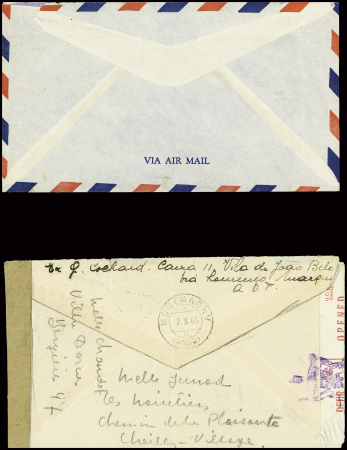 17 plis divers dont entier carte postale 1F20 iris violet d'un collaborateur interné avec cachet rond violet "Centre d'internement Join Lambert" (Rouen 1945), griffe rouge