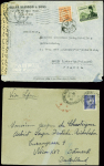 17 plis divers dont entier carte postale 1F20 iris violet d'un collaborateur interné avec cachet rond violet "Centre d'internement Join Lambert" (Rouen 1945), griffe rouge