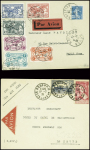 10 plis concernant Rouen dont n°138 obl hex "Rouen-aviation Seine-Infre " (24.6.10) sur porte-timbre du meeting, Rouen aviation 1922 et 1923 avec les vignettes, 3 lettres Air Bleu.