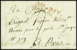 Lettre avec MP rouge "2me div armee du Nord" avec à l'intérieur sceau de cire rouge "1er bataillon du Loiret" (1792). TB
