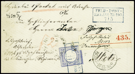 Allemagne n°5 obl. CAD rect bleu "Feld-post relais n°103" (7.5.71 - Vaucouleurs) sur lettre recommandée avec CAD "Metz packet best. N°2". TB