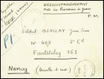Carte en franchise adressée au frontstalag 161 de Nancy avec cachet violet "Stalag 161 3 gepruft". TB