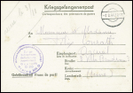 Formule Kriegsgefangenenpost (aout 1944) avec au verso cachet rect bleu "Stalag XIII DA K 2522 Homme de confiance" et griffe bleue "Georges Conrath 35175". TB