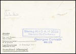 Formule Kriegsgefangenenpost (aout 1944) avec au verso cachet rect bleu "Stalag XIII DA K 2522 Homme de confiance" et griffe bleue "Georges Conrath 35175". TB