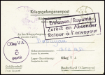 Formule Kriegsgefangenenpost adressée à l'Oflag VA" avec griffes encadrées "Entlassen / rapatrié" et "Zuruck an Absender retour à l'envooyeur". TB