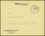 Lettre en franchise avec CAD "Le Mans-gare Sarthe" (1943) avec griffe noire "Rustungskommando rue pied sec Le Mans". TB