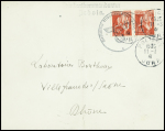 N°283 en paire obl. Poligny Jura (1941) sur lettre avec griffe noire "Standortkommandantur Arbois". TB